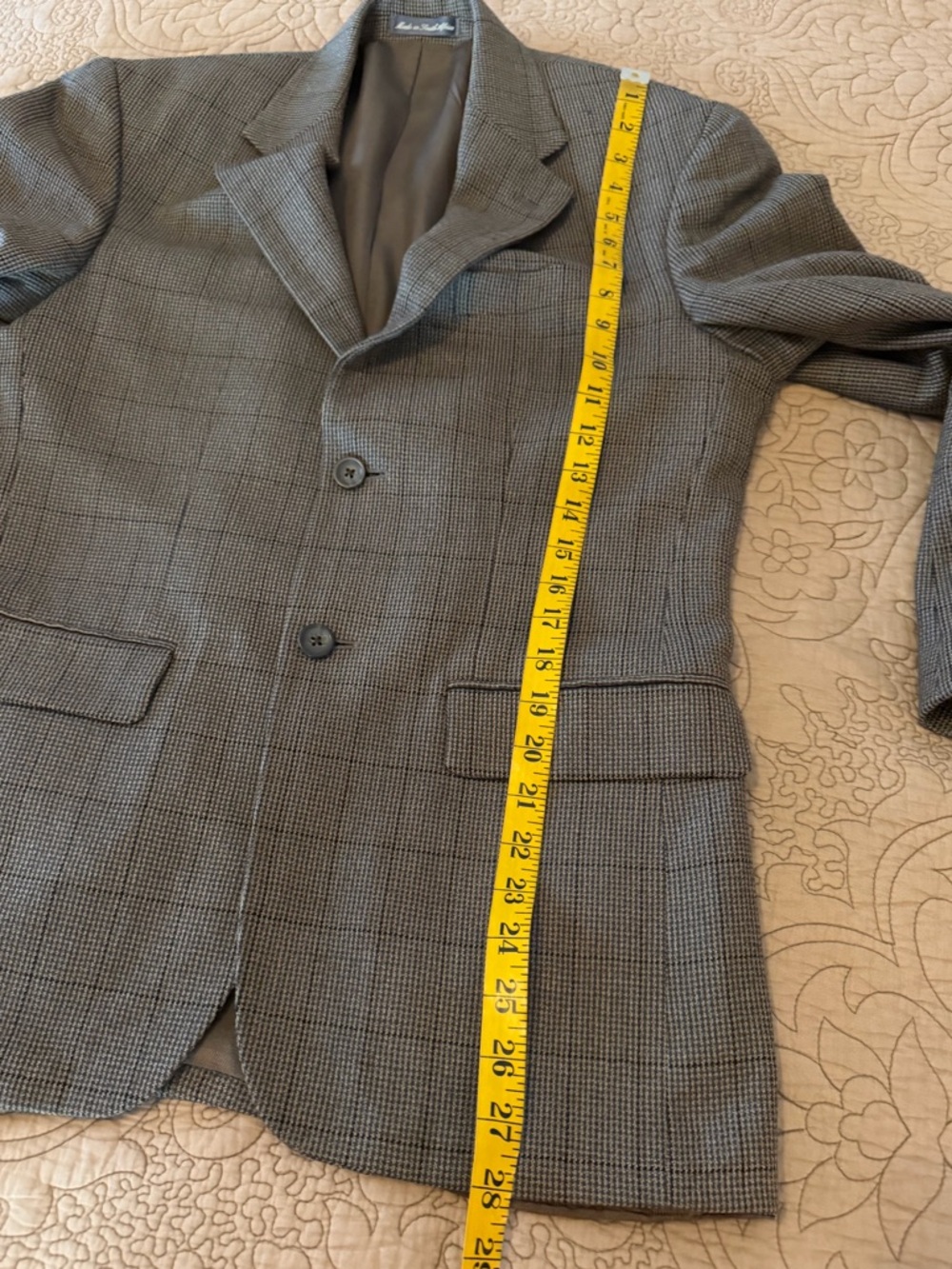 Vintage Oscar de la Renta Taupe Brown Glen Plaid Wool Cashmere Blazer, Size M - Picture 8 of 16